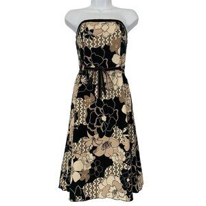 Old Navy Womens Strapless Black & Beige Floral Dress With Belt Size 4 Small